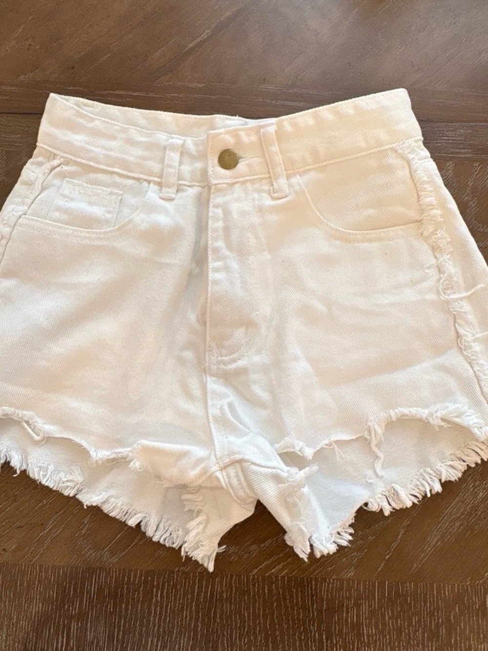 SHEIN White Distressed High-Rise Denim Shorts